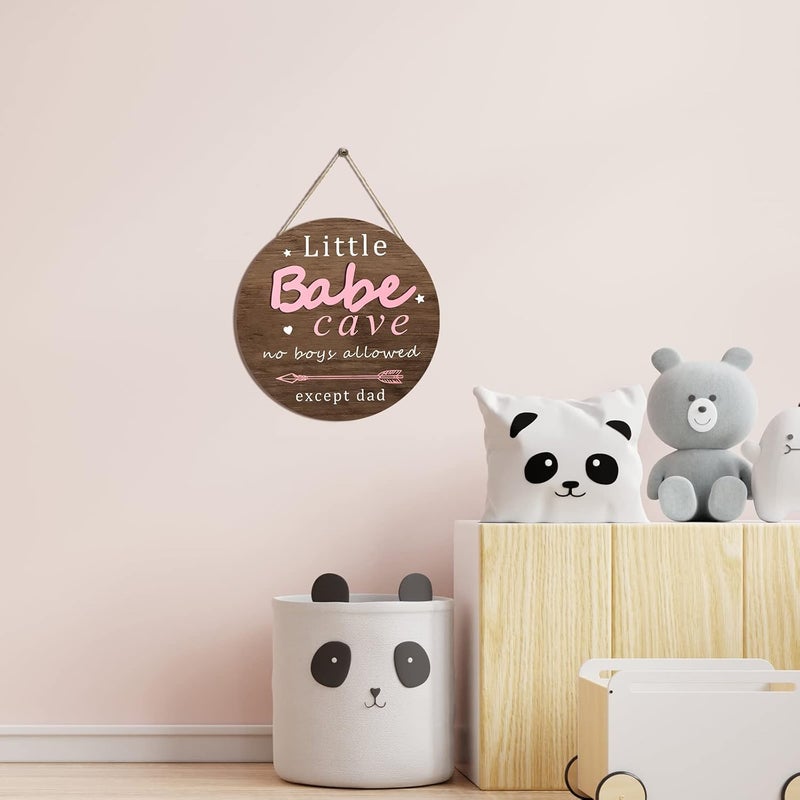 Yookeer Little Babe Cave Door Sign Wood Baby Girl Nursery Decor Little Girl Nursery Room Wall Art for Bedroom Living Room Hanging Rustic Woodland Decor - Image 4